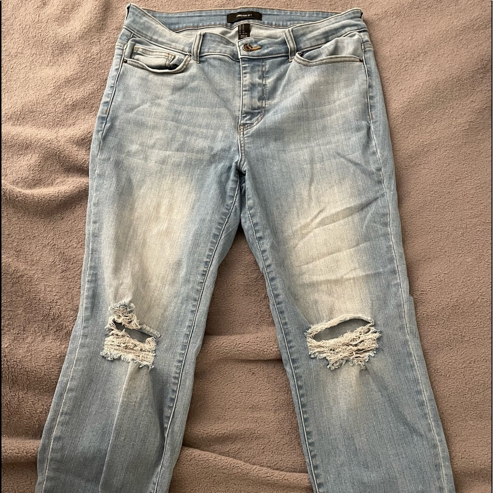 Forever 21 Skinny Ripped Jeans